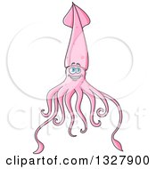 Clipart Of A Cartoon Happy Pink Squid Royalty Free Vector Illustration