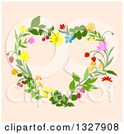 Clipart Of A Floral Heart Shaped Wreath On Beige 2 Royalty Free Vector Illustration