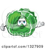 Poster, Art Print Of Cartoon Cabbage Or Lettuce Character Giving A Thumb Up And Presenting