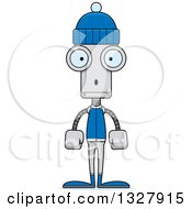 Poster, Art Print Of Cartoon Skinny Surprised Winter Robot