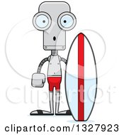 Poster, Art Print Of Cartoon Skinny Surprised Robot Surfer