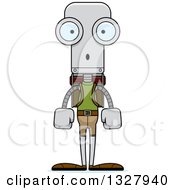 Clipart Of A Cartoon Skinny Surprised Robot Hiker Royalty Free Vector Illustration