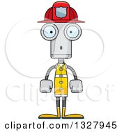 Poster, Art Print Of Cartoon Skinny Surprised Robot Firefighter