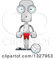 Poster, Art Print Of Cartoon Skinny Surprised Robot Beach Volleyball Player