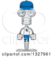 Clipart Of A Cartoon Skinny Sad Robot Sports Coach Royalty Free Vector Illustration