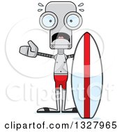 Poster, Art Print Of Cartoon Skinny Scared Robot Surfer