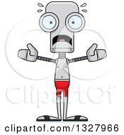 Clipart Of A Cartoon Skinny Scared Robot Swimmer Royalty Free Vector Illustration