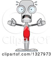 Clipart Of A Cartoon Skinny Scared Robot Wrestler Royalty Free Vector Illustration