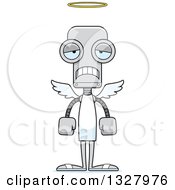 Clipart Of A Cartoon Skinny Sad Angel Robot Royalty Free Vector Illustration