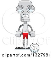 Poster, Art Print Of Cartoon Skinny Sad Robot Beach Volleyball Player