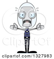 Clipart Of A Cartoon Skinny Scared Futuristic Space Robot Royalty Free Vector Illustration