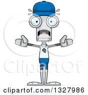 Clipart Of A Cartoon Skinny Scared Robot Sports Coach Royalty Free Vector Illustration