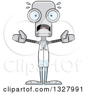 Clipart Of A Cartoon Skinny Scared Robot Doctor Royalty Free Vector Illustration