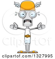Clipart Of A Cartoon Skinny Scared Robot Hermes Royalty Free Vector Illustration