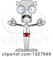 Clipart Of A Cartoon Skinny Scared Karate Robot Royalty Free Vector Illustration