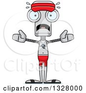 Clipart Of A Cartoon Skinny Scared Robot Lifeguard Royalty Free Vector Illustration