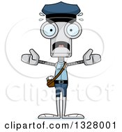 Clipart Of A Cartoon Skinny Scared Robot Mailman Royalty Free Vector Illustration