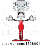 Clipart Of A Cartoon Skinny Scared Robot In Pjs Royalty Free Vector Illustration