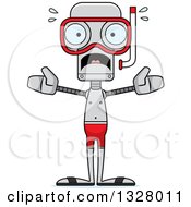 Poster, Art Print Of Cartoon Skinny Scared Robot In Snorkel Gear