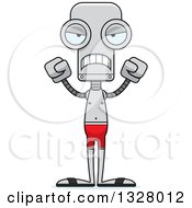 Clipart Of A Cartoon Skinny Mad Robot Swimmer Royalty Free Vector Illustration