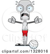 Poster, Art Print Of Cartoon Skinny Scared Robot Beach Volleyball Player