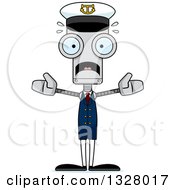 Clipart Of A Cartoon Skinny Scared Robot Captain Royalty Free Vector Illustration