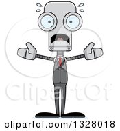 Clipart Of A Cartoon Skinny Scared Business Robot Royalty Free Vector Illustration