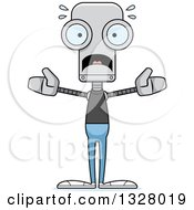 Clipart Of A Cartoon Skinny Scared Casual Robot Royalty Free Vector Illustration