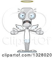 Clipart Of A Cartoon Skinny Scared Angel Robot Royalty Free Vector Illustration
