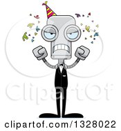 Clipart Of A Cartoon Skinny Mad Party Robot Royalty Free Vector Illustration