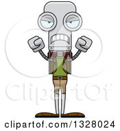 Clipart Of A Cartoon Skinny Mad Robot Hiker Royalty Free Vector Illustration