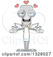 Clipart Of A Cartoon Skinny Robot Cupid With Open Arms And Hearts Royalty Free Vector Illustration