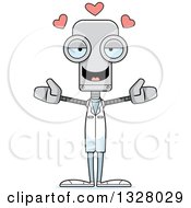 Poster, Art Print Of Cartoon Skinny Robot Doctor With Open Arms And Hearts