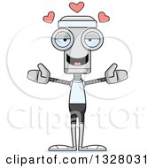Poster, Art Print Of Cartoon Skinny Fit Robot With Open Arms And Hearts