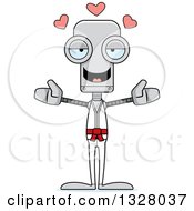 Clipart Of A Cartoon Skinny Karate Robot With Open Arms And Hearts Royalty Free Vector Illustration