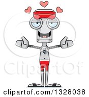 Poster, Art Print Of Cartoon Skinny Robot Lifeguard With Open Arms And Hearts