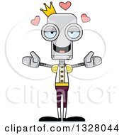Poster, Art Print Of Cartoon Skinny Robot Prince With Open Arms And Hearts