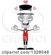 Poster, Art Print Of Cartoon Skinny Circus Ringmaster Robot With Open Arms And Hearts