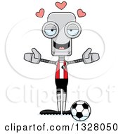 Clipart Of A Cartoon Skinny Soccer Robot With Open Arms And Hearts Royalty Free Vector Illustration