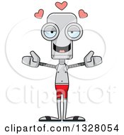 Poster, Art Print Of Cartoon Skinny Swimmer Robot With Open Arms And Hearts