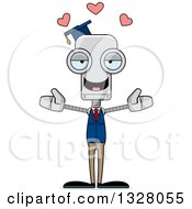 Poster, Art Print Of Cartoon Skinny Professor Robot With Open Arms And Hearts