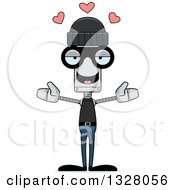 Poster, Art Print Of Cartoon Skinny Robber Robot With Open Arms And Hearts