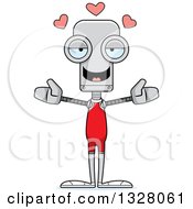 Clipart Of A Cartoon Skinny Wrestler Robot With Open Arms And Hearts Royalty Free Vector Illustration