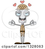 Poster, Art Print Of Cartoon Skinny Zookeeper Robot With Open Arms And Hearts