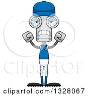 Clipart Of A Cartoon Skinny Mad Baseball Player Robot Royalty Free Vector Illustration