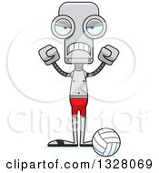 Poster, Art Print Of Cartoon Skinny Mad Robot Beach Volleyball Player