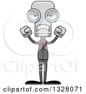 Clipart Of A Cartoon Skinny Mad Business Robot Royalty Free Vector Illustration