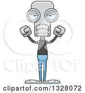 Clipart Of A Cartoon Skinny Mad Casual Robot Royalty Free Vector Illustration