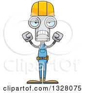 Clipart Of A Cartoon Skinny Mad Robot Construction Worker Royalty Free Vector Illustration