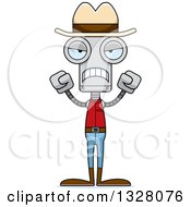 Clipart Of A Cartoon Skinny Mad Cowboy Robot Royalty Free Vector Illustration